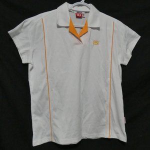 WILSON USA, 2xl white tennis shirt with orange stripes, GUC